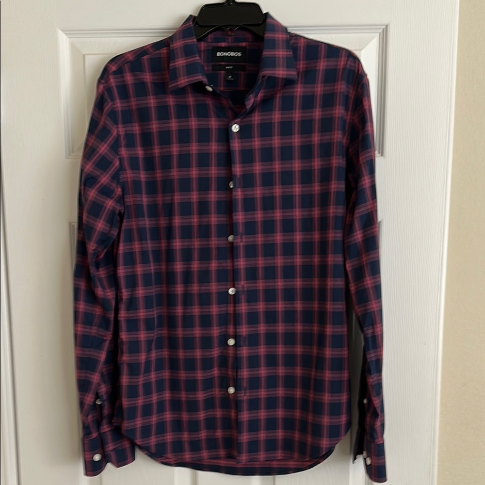 Bonobos Men's Checkered Navy and Pink Shirt